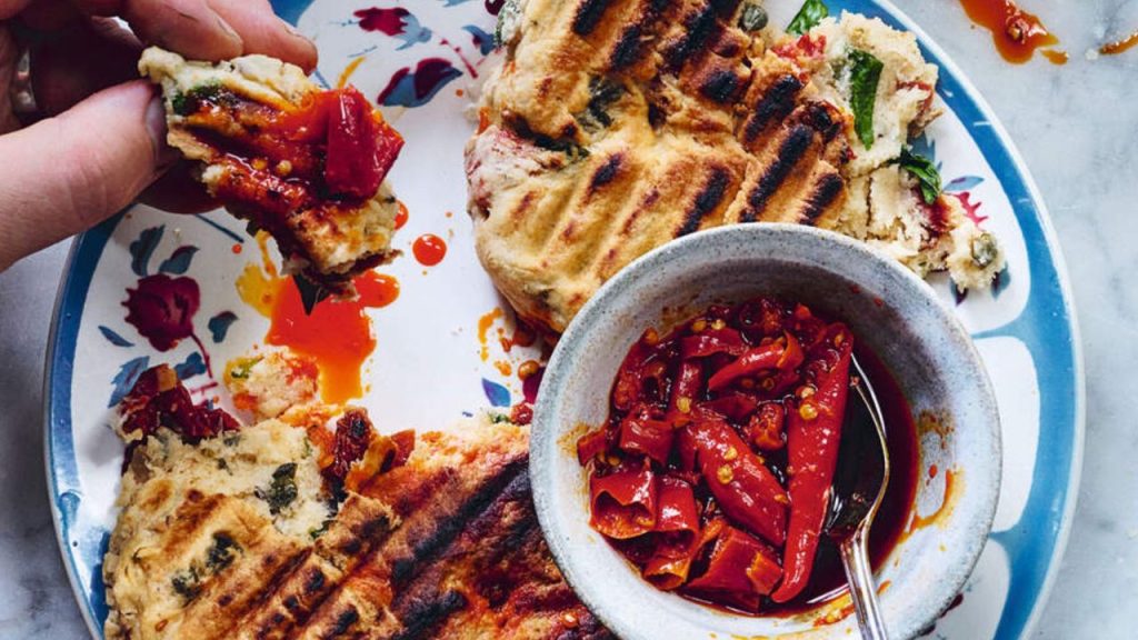 Griddled olive, tomato & basil flatbreads recipe