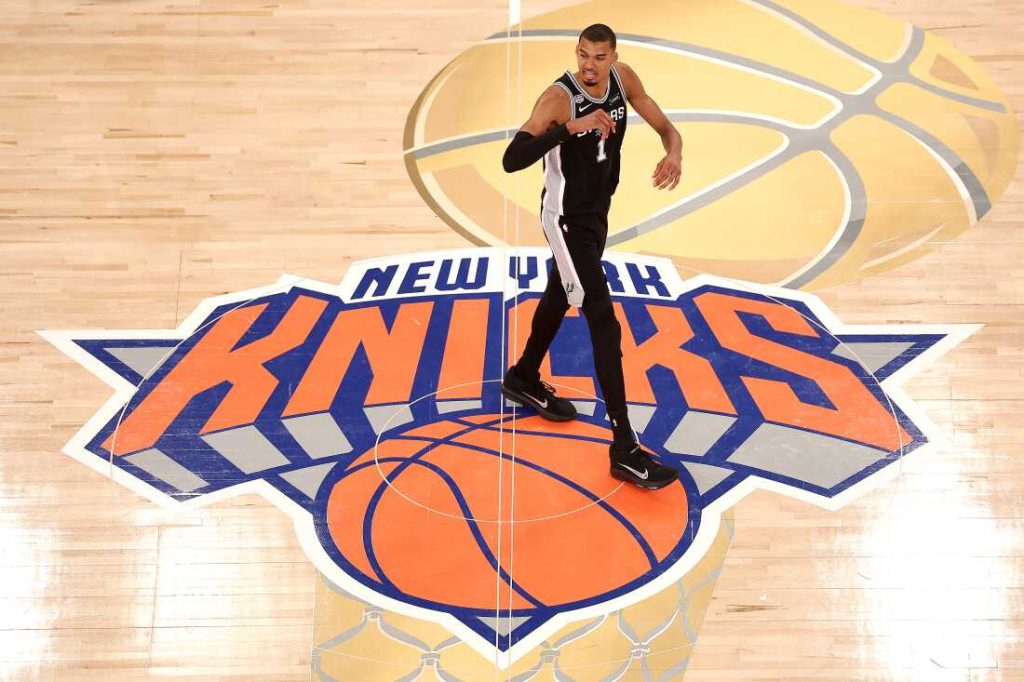 Knicks fans jeer Trump, Spurs win NBA Finals Game 3 : NPR Victor Wembanyama, #1 of the San Antonio Spurs, reacts during the second quarter against the New York Knicks in Game 3 of the 2026 NBA Finals at Madison Square Garden on June 8 in New York City.